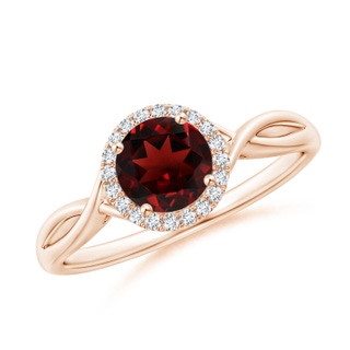 6mm AAA Round Garnet Halo Ring with Criss Cross Shank in Rose Gold