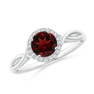 6mm AAA Round Garnet Halo Ring with Criss Cross Shank in White Gold