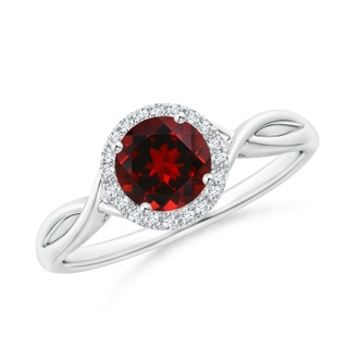 6mm AAAA Round Garnet Halo Ring with Criss Cross Shank in White Gold