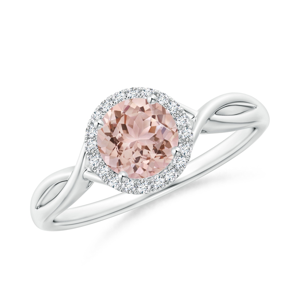 6mm AAA Round Morganite Halo Ring with Criss Cross Shank in White Gold