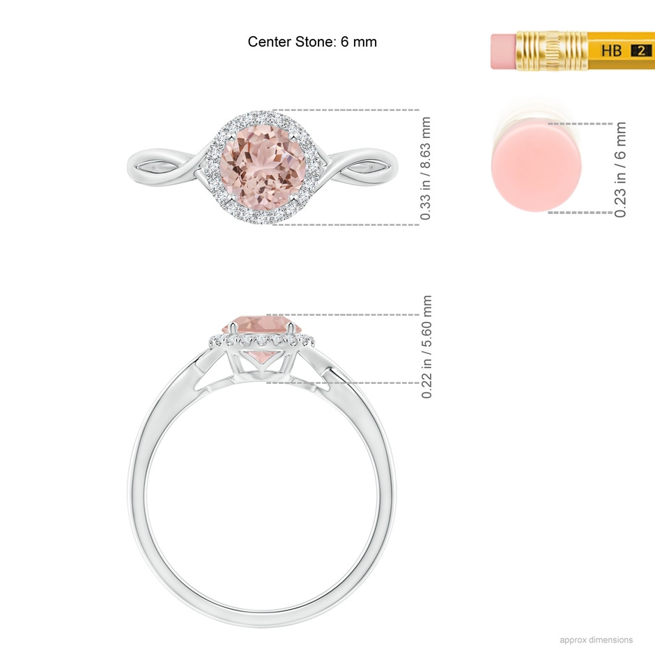 6mm AAA Round Morganite Halo Ring with Criss Cross Shank in White Gold ruler