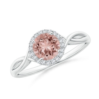 6mm AAAA Round Morganite Halo Ring with Criss Cross Shank in White Gold