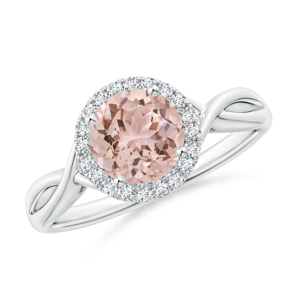 7mm AAA Round Morganite Halo Ring with Criss Cross Shank in White Gold