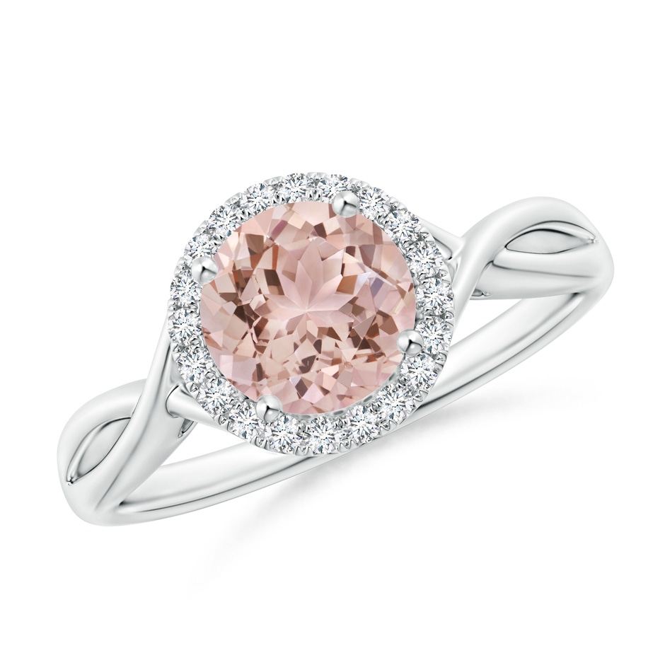 7mm AAA Round Morganite Halo Ring with Criss Cross Shank in White Gold 