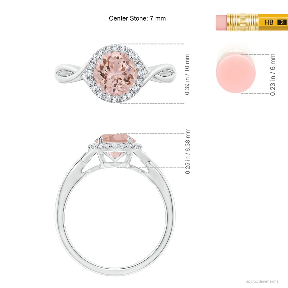 7mm AAA Round Morganite Halo Ring with Criss Cross Shank in White Gold ruler