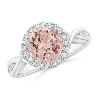 8mm AAA Round Morganite Halo Ring with Criss Cross Shank in White Gold