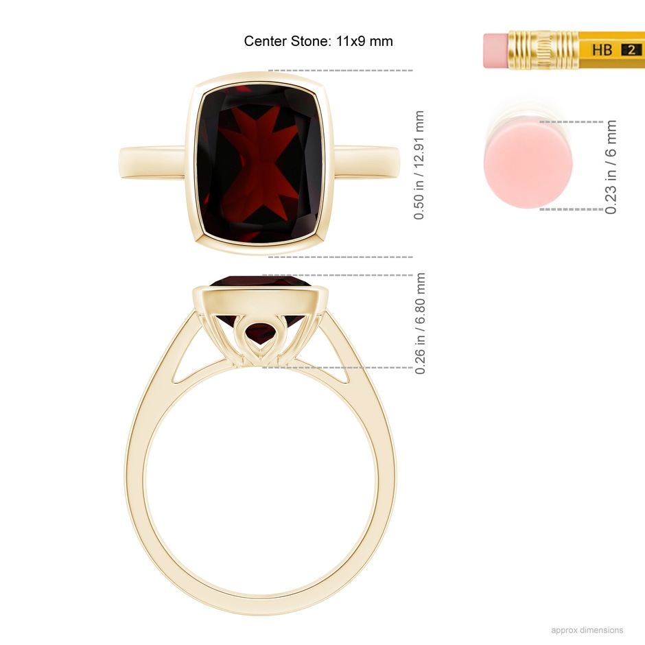11x9mm A Bezel-Set Rectangular Cushion Garnet Ring in Yellow Gold ruler