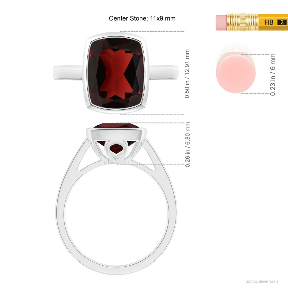 11x9mm AA Bezel-Set Rectangular Cushion Garnet Ring in White Gold ruler