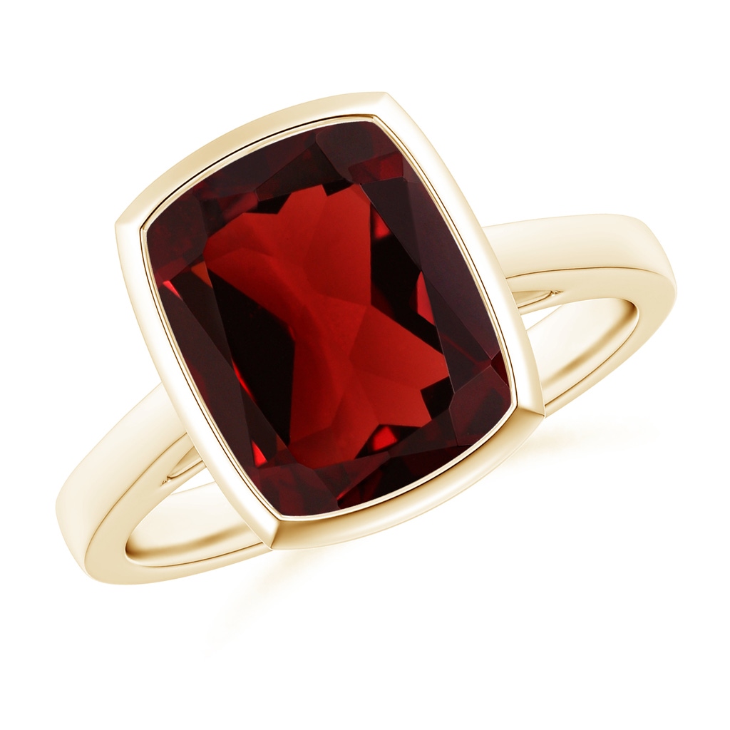 11x9mm AAA Bezel-Set Rectangular Cushion Garnet Ring in Yellow Gold