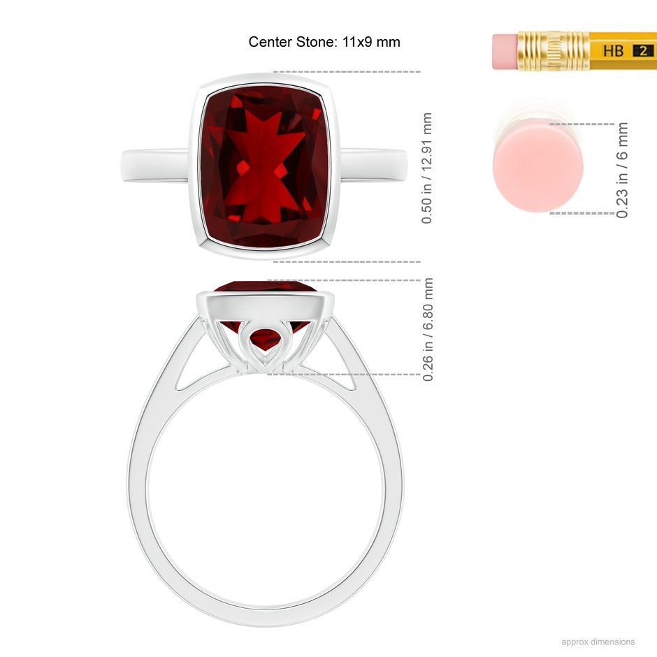 11x9mm AAAA Bezel-Set Rectangular Cushion Garnet Ring in White Gold ruler