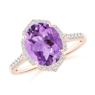 10x8mm A Oval Amethyst Ring with Ornate Halo in Rose Gold