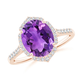 10x8mm AAA Oval Amethyst Ring with Ornate Halo in Rose Gold