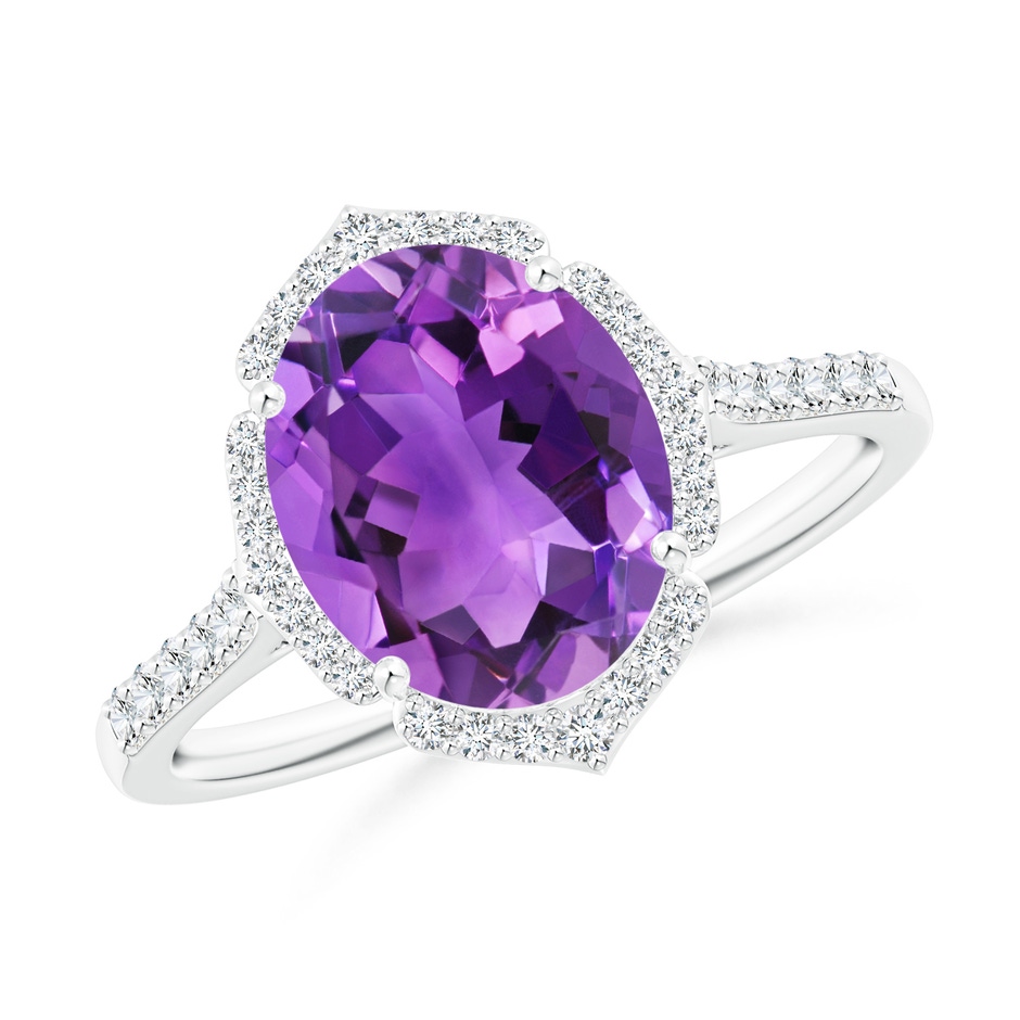 10x8mm AAA Oval Amethyst Ring with Ornate Halo in White Gold 