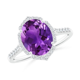 10x8mm AAAA Oval Amethyst Ring with Ornate Halo in White Gold