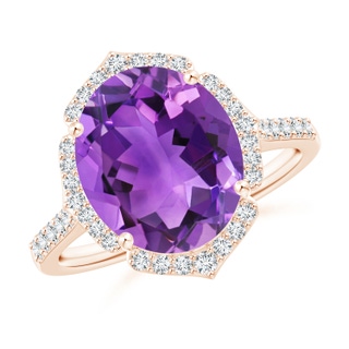 12x10mm AAA Oval Amethyst Ring with Ornate Halo in Rose Gold