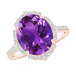 12x10mm AAAA Oval Amethyst Ring with Ornate Halo in Rose Gold