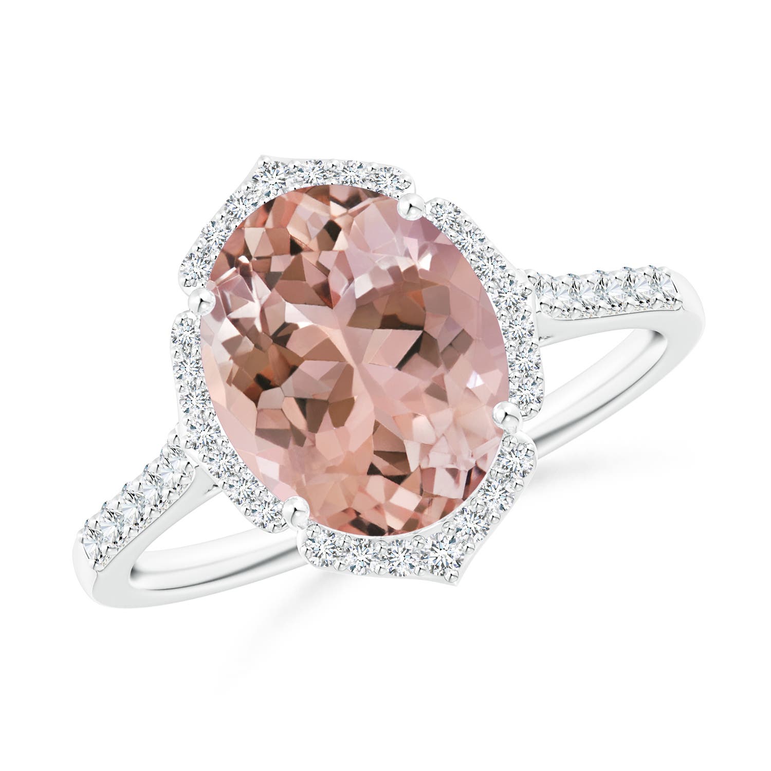 Oval Morganite Ring with Ornate Halo