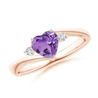6mm A Heart-Shaped Amethyst Bypass Ring with Diamonds in Rose Gold