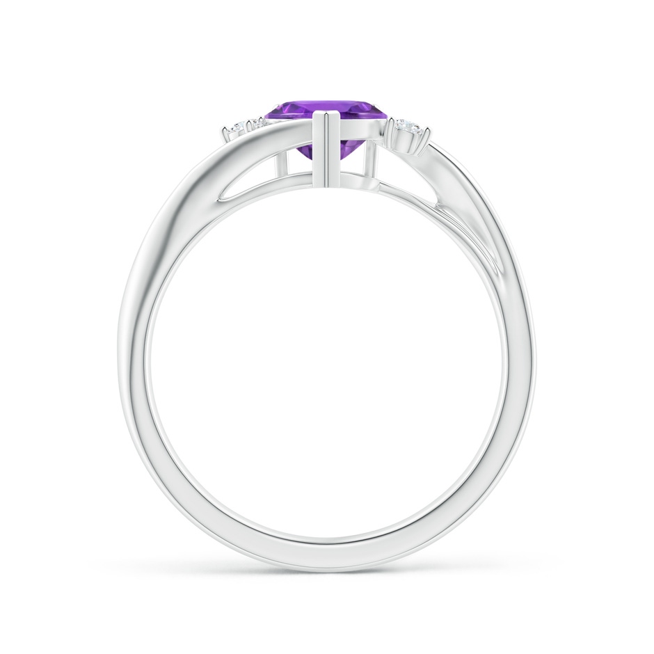 6mm AAA Heart-Shaped Amethyst Bypass Ring with Diamonds in White Gold side 1