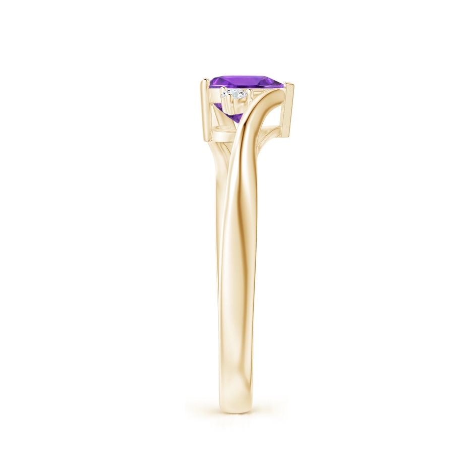 6mm AAA Heart-Shaped Amethyst Bypass Ring with Diamonds in Yellow Gold side 2