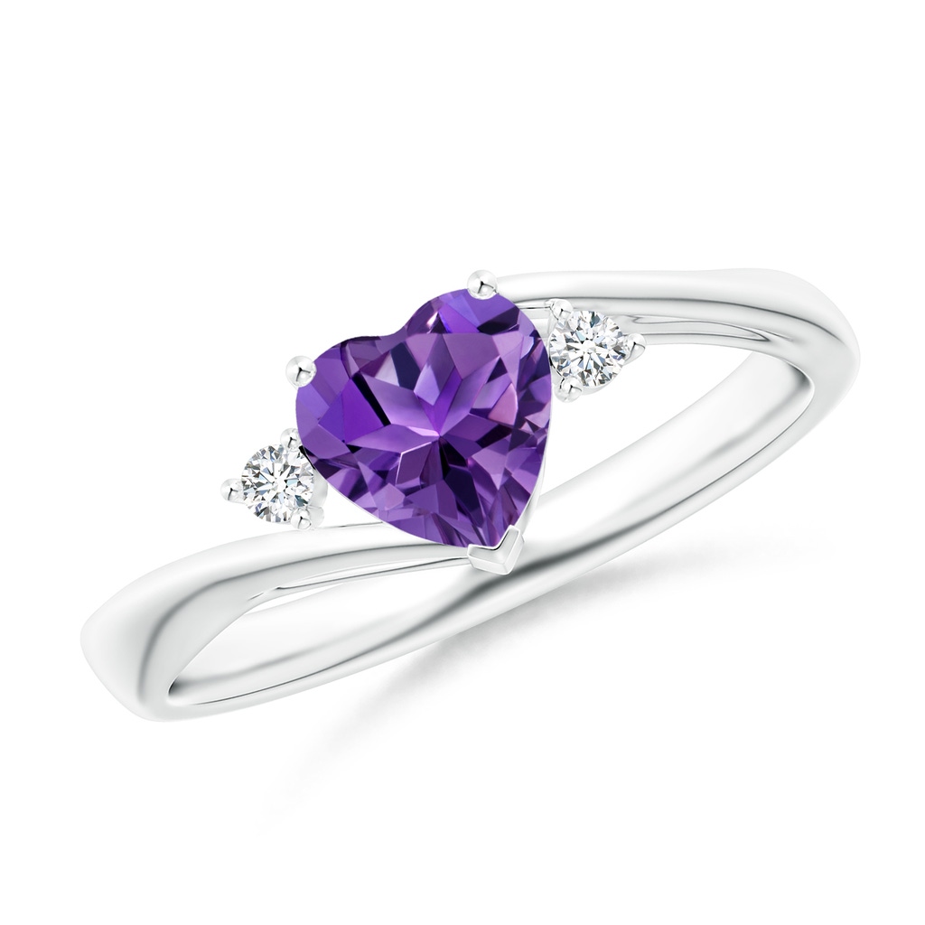 6mm AAAA Heart-Shaped Amethyst Bypass Ring with Diamonds in White Gold