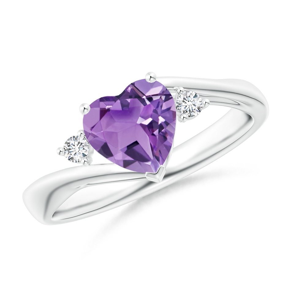 7mm A Heart-Shaped Amethyst Bypass Ring with Diamonds in White Gold 