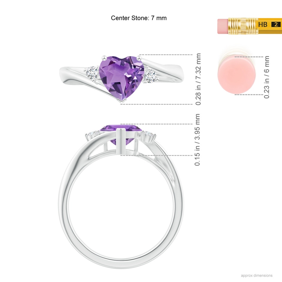 7mm A Heart-Shaped Amethyst Bypass Ring with Diamonds in White Gold ruler