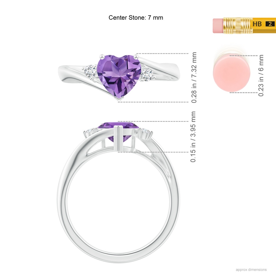 7mm AA Heart-Shaped Amethyst Bypass Ring with Diamonds in P950 Platinum ruler