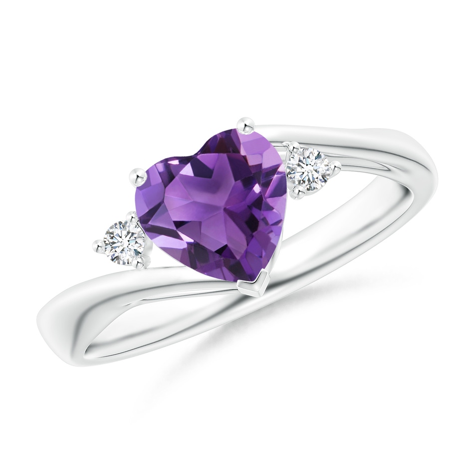 7mm AAA Heart-Shaped Amethyst Bypass Ring with Diamonds in P950 Platinum 