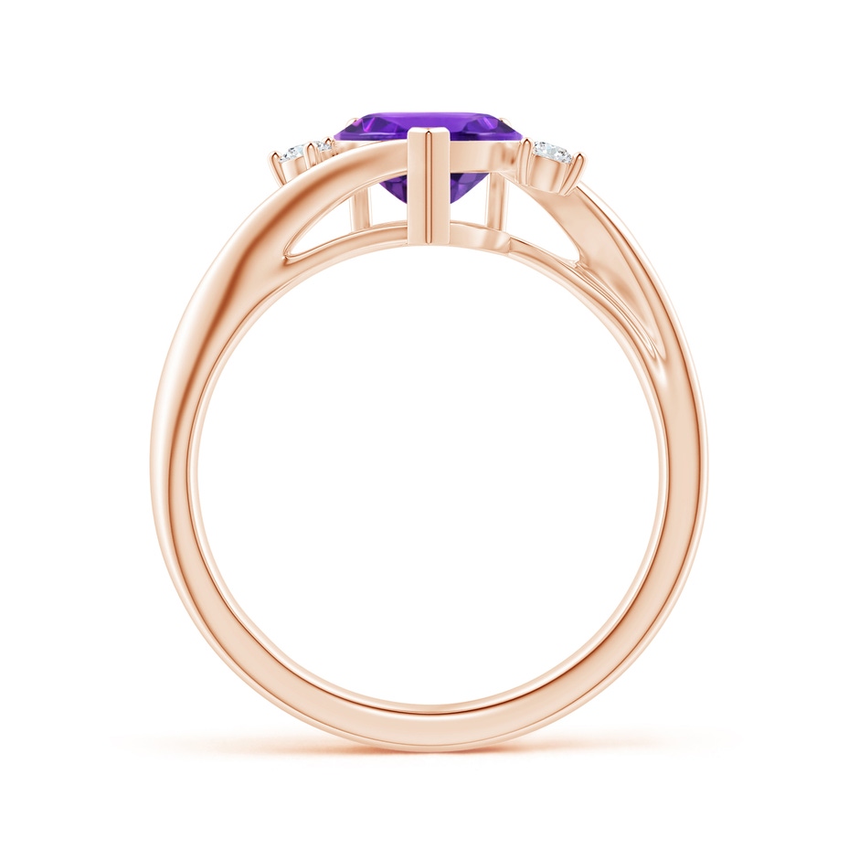 7mm AAAA Heart-Shaped Amethyst Bypass Ring with Diamonds in Rose Gold side 1