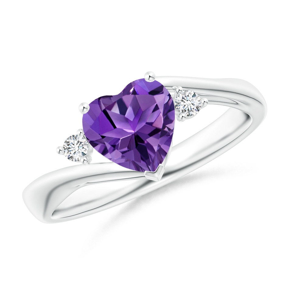 7mm AAAA Heart-Shaped Amethyst Bypass Ring with Diamonds in White Gold 