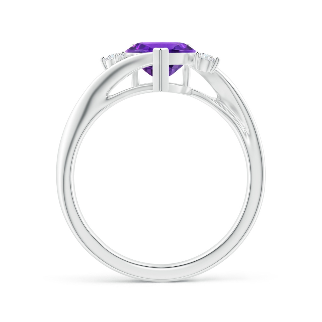7mm AAAA Heart-Shaped Amethyst Bypass Ring with Diamonds in White Gold Side 1