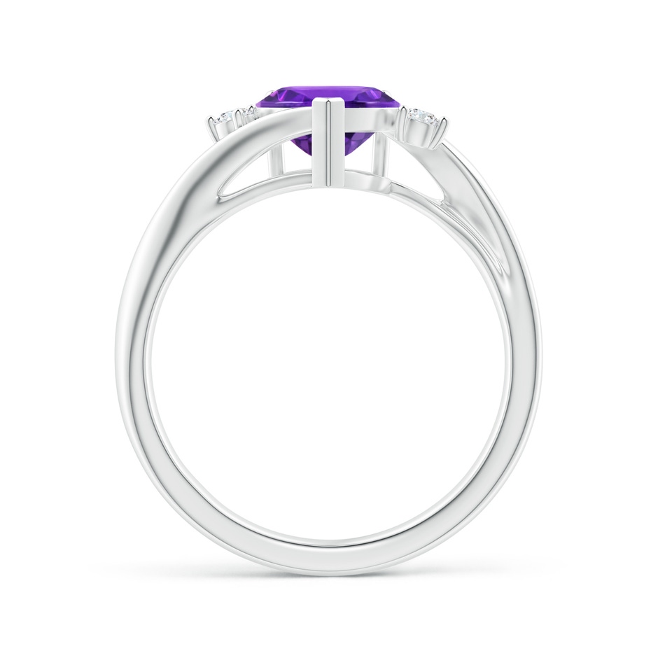 7mm AAAA Heart-Shaped Amethyst Bypass Ring with Diamonds in White Gold side 1