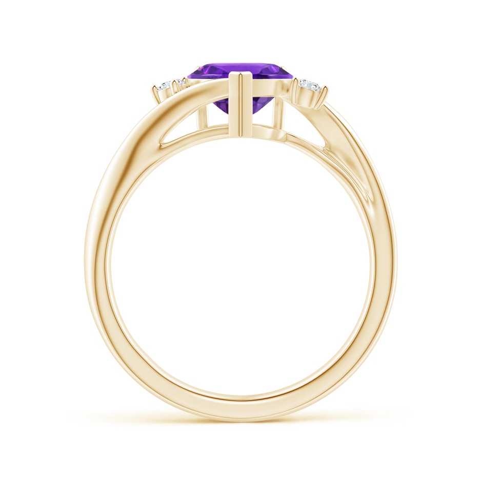 7mm AAAA Heart-Shaped Amethyst Bypass Ring with Diamonds in Yellow Gold side 1
