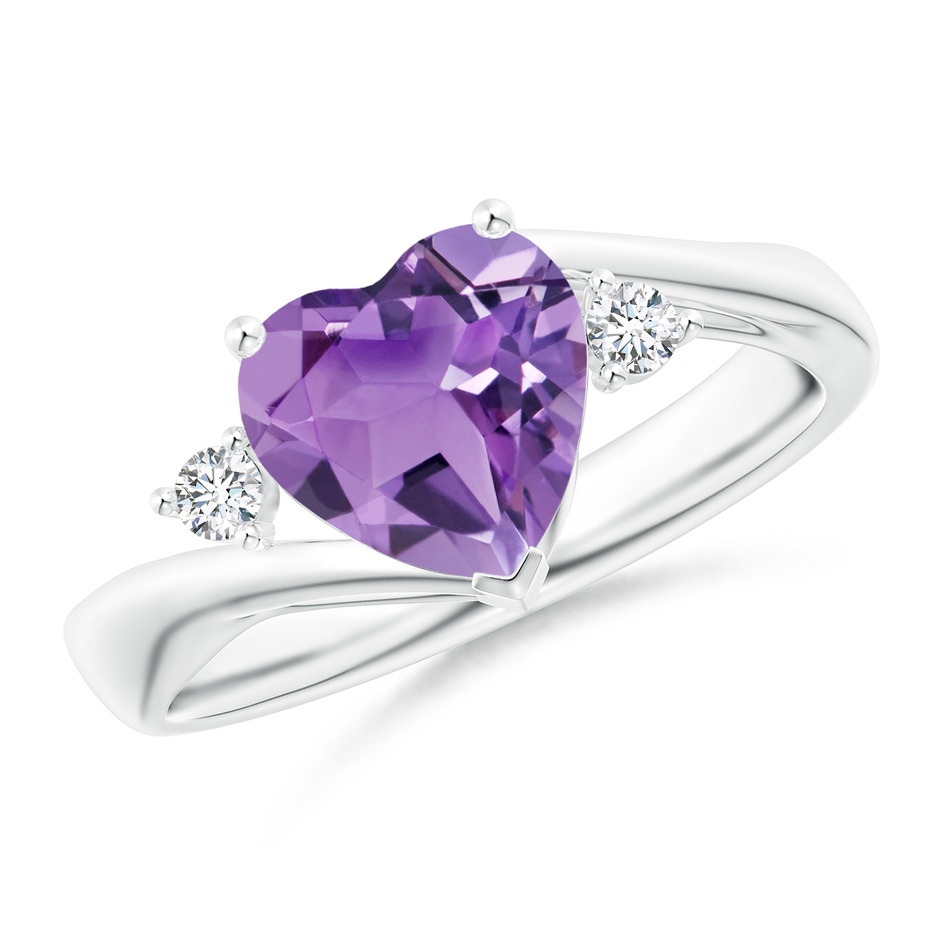 8mm A Heart-Shaped Amethyst Bypass Ring with Diamonds in P950 Platinum 