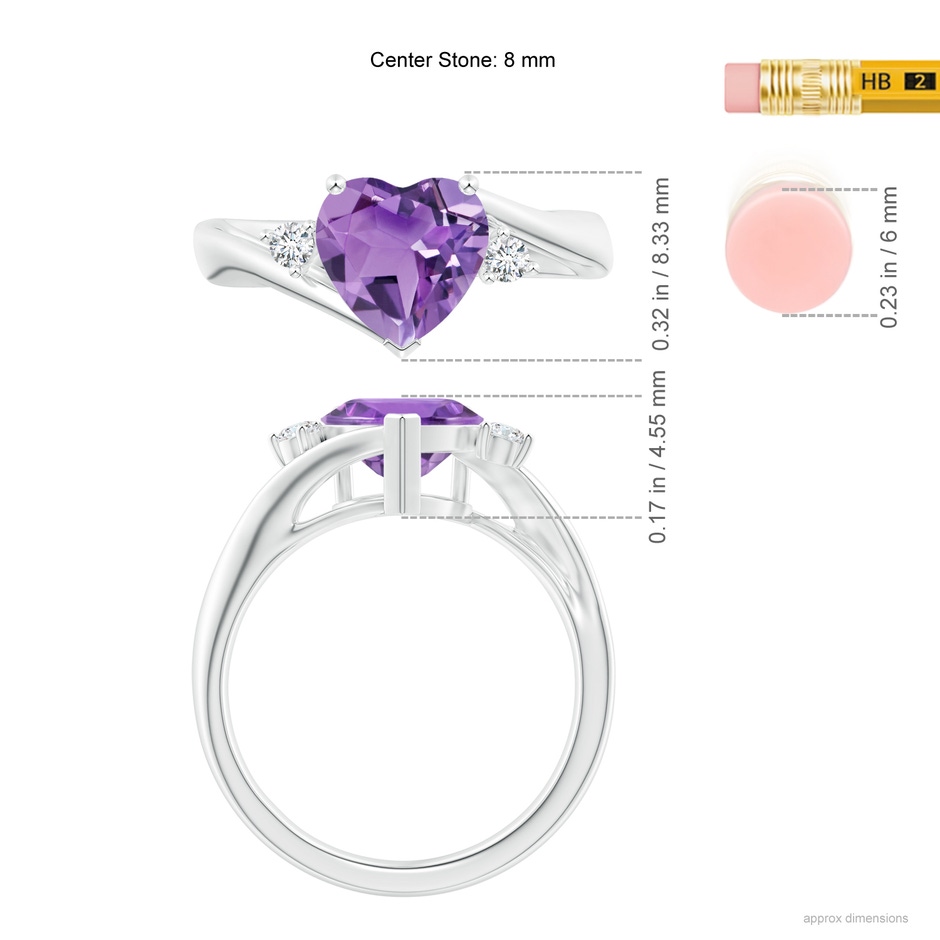 8mm A Heart-Shaped Amethyst Bypass Ring with Diamonds in P950 Platinum ruler