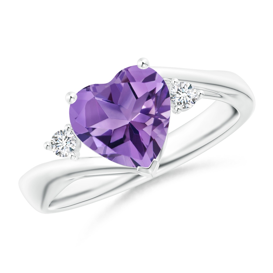 8mm AA Heart-Shaped Amethyst Bypass Ring with Diamonds in P950 Platinum 