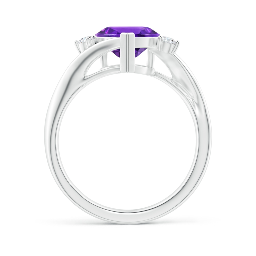 8mm AAAA Heart-Shaped Amethyst Bypass Ring with Diamonds in P950 Platinum Side 1