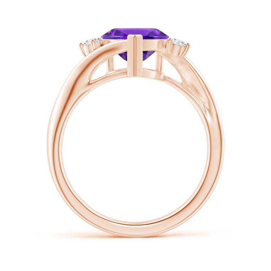 8mm AAAA Heart-Shaped Amethyst Bypass Ring with Diamonds in Rose Gold side 1