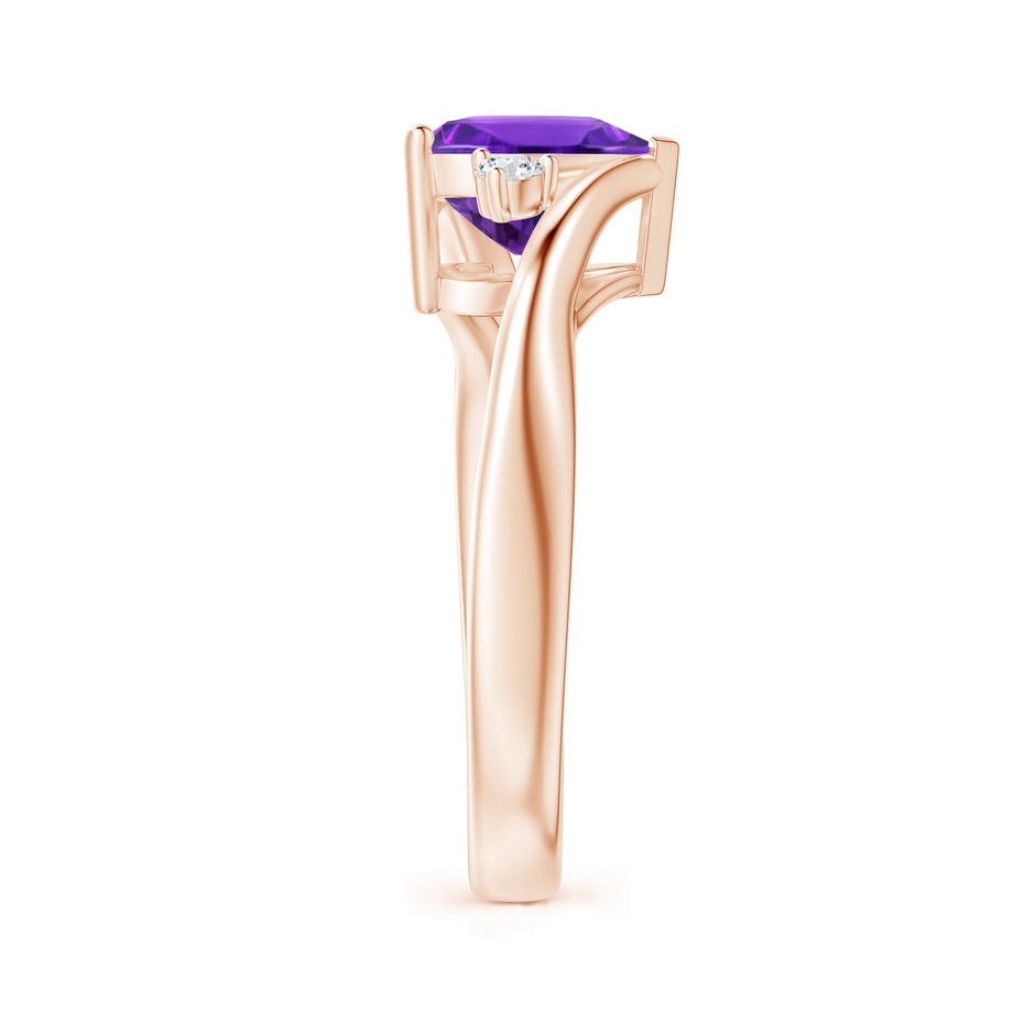 8mm AAAA Heart-Shaped Amethyst Bypass Ring with Diamonds in Rose Gold side 2