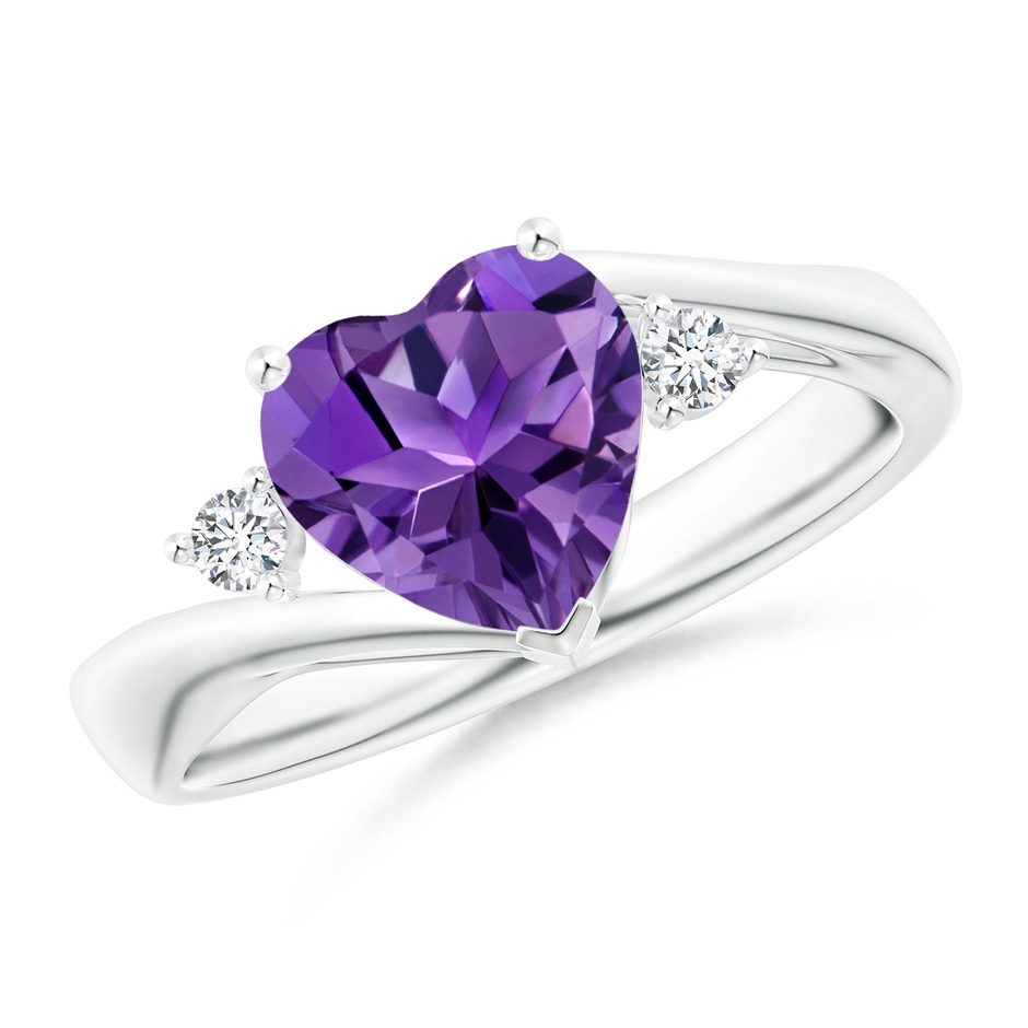 8mm AAAA Heart-Shaped Amethyst Bypass Ring with Diamonds in White Gold 