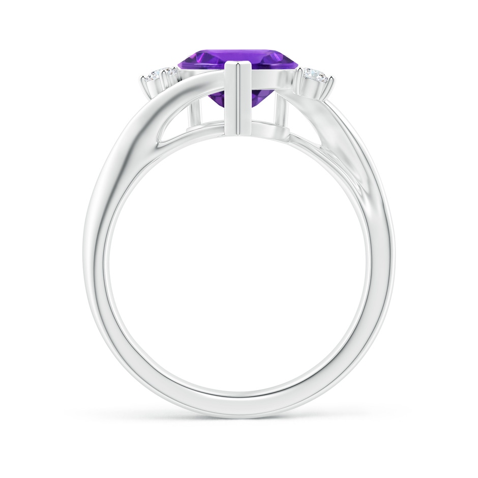 8mm AAAA Heart-Shaped Amethyst Bypass Ring with Diamonds in White Gold side 1