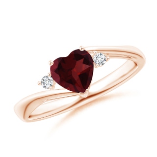 6mm A Heart-Shaped Garnet Bypass Ring with Diamonds in Rose Gold