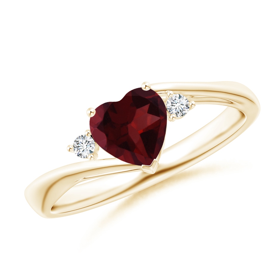 6mm A Heart-Shaped Garnet Bypass Ring with Diamonds in Yellow Gold 