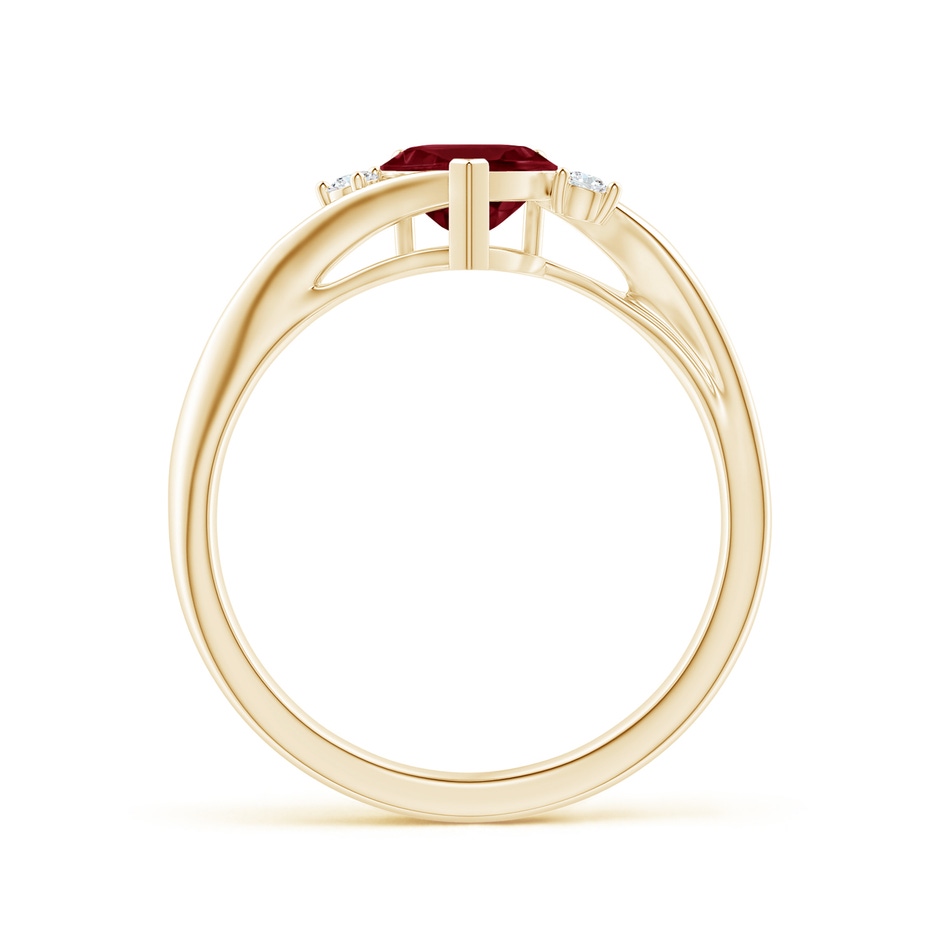 6mm A Heart-Shaped Garnet Bypass Ring with Diamonds in Yellow Gold side 1