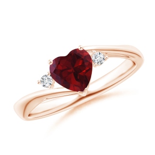 6mm AA Heart-Shaped Garnet Bypass Ring with Diamonds in Rose Gold