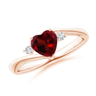 6mm AAA Heart-Shaped Garnet Bypass Ring with Diamonds in Rose Gold