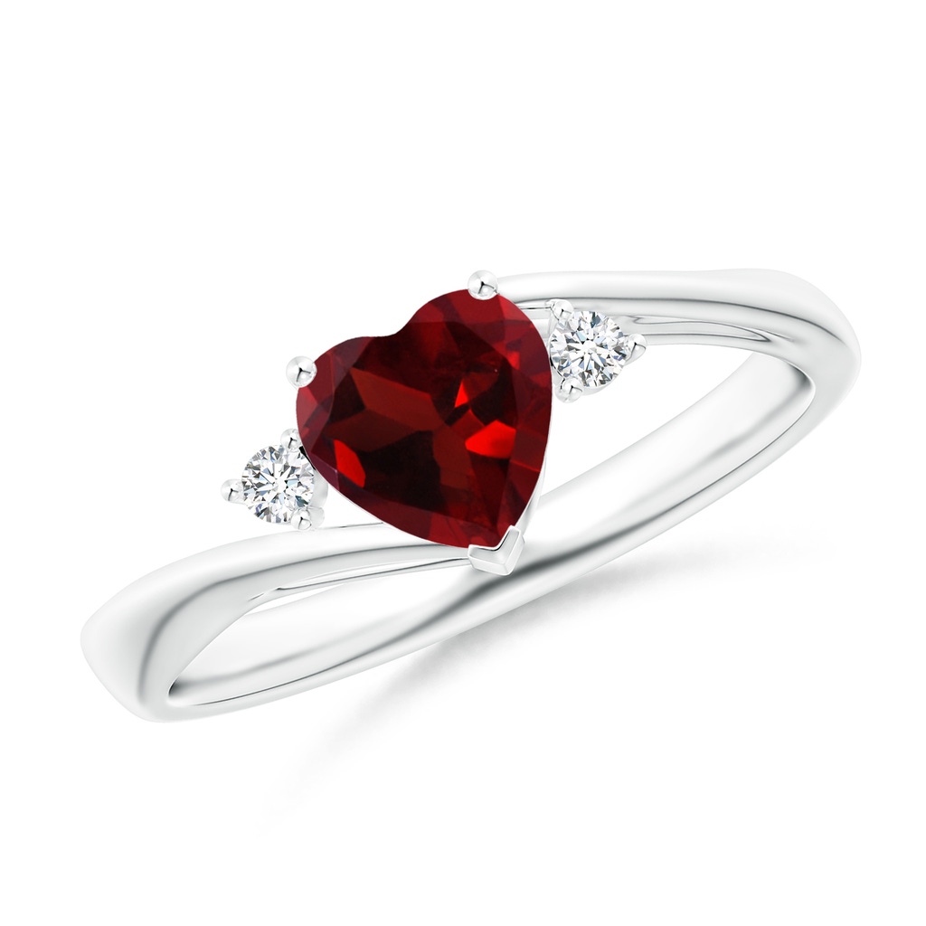 6mm AAA Heart-Shaped Garnet Bypass Ring with Diamonds in White Gold