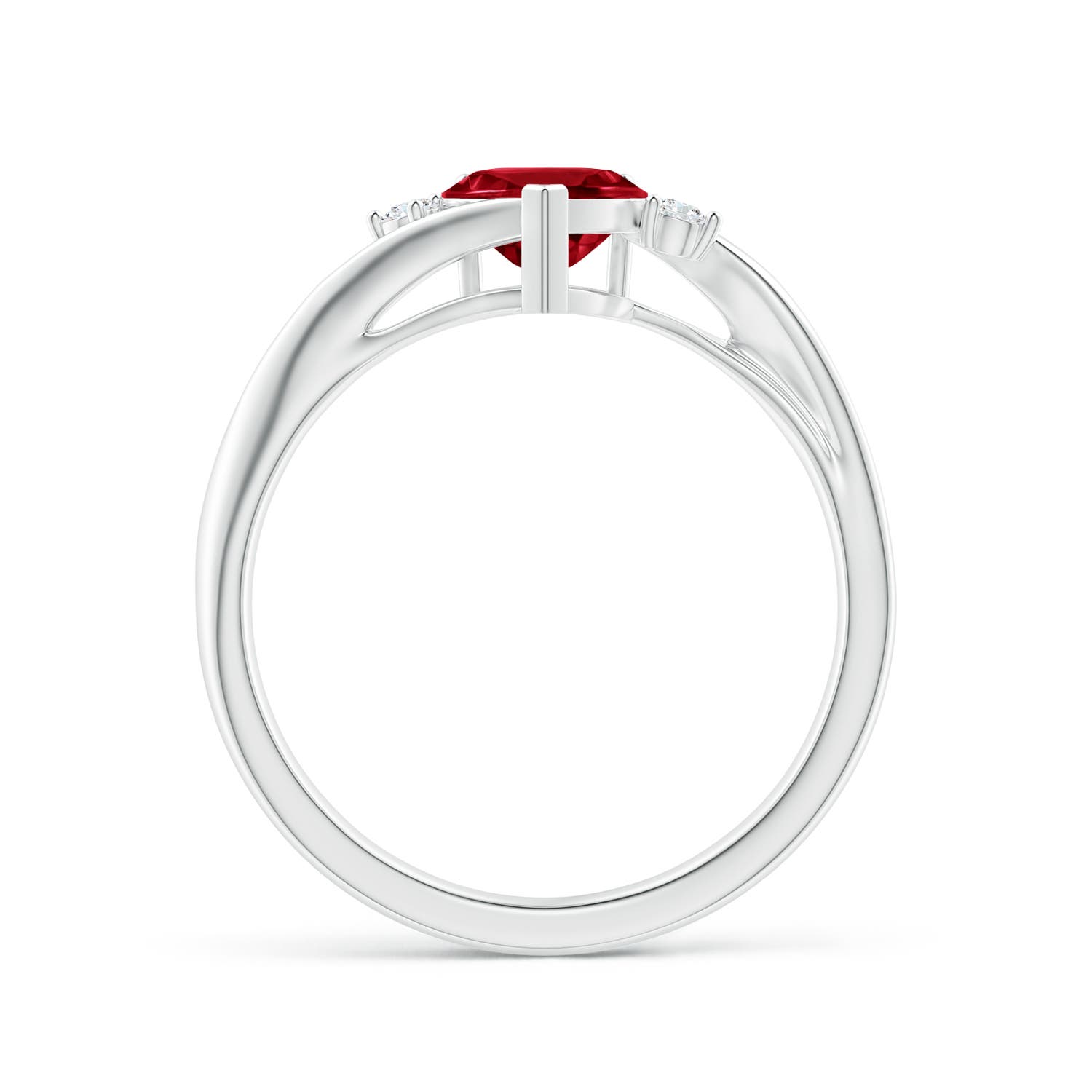 6mm AAA Heart-Shaped Garnet Bypass Ring with Diamonds in White Gold - side 1