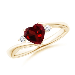 6mm AAA Heart-Shaped Garnet Bypass Ring with Diamonds in Yellow Gold